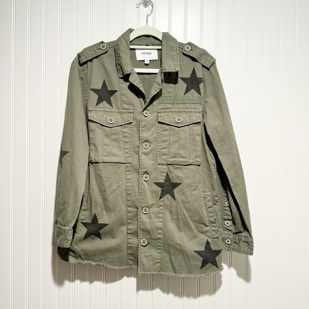 Pistola Camilo Jacket Army Green Star Print Size Medium - Picture 2 of 7